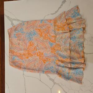 VTG Harold's Y2K 100% Silk Paisley Ruffle Midi Skirt Womens Blue Pink Size 12